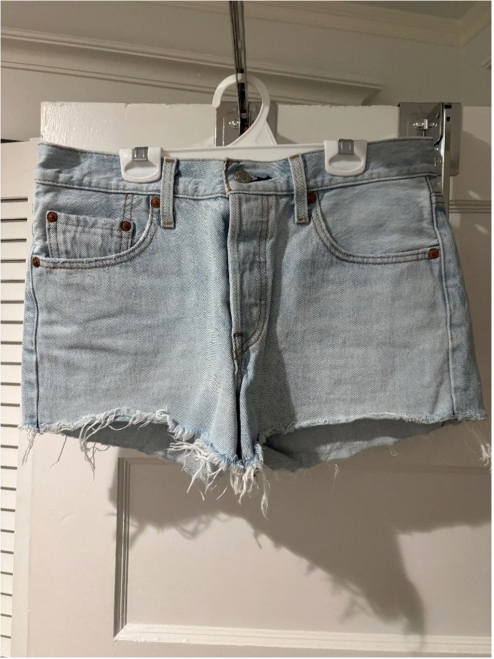 Levi's Light Blue Frayed Denim Cutoff Shorts